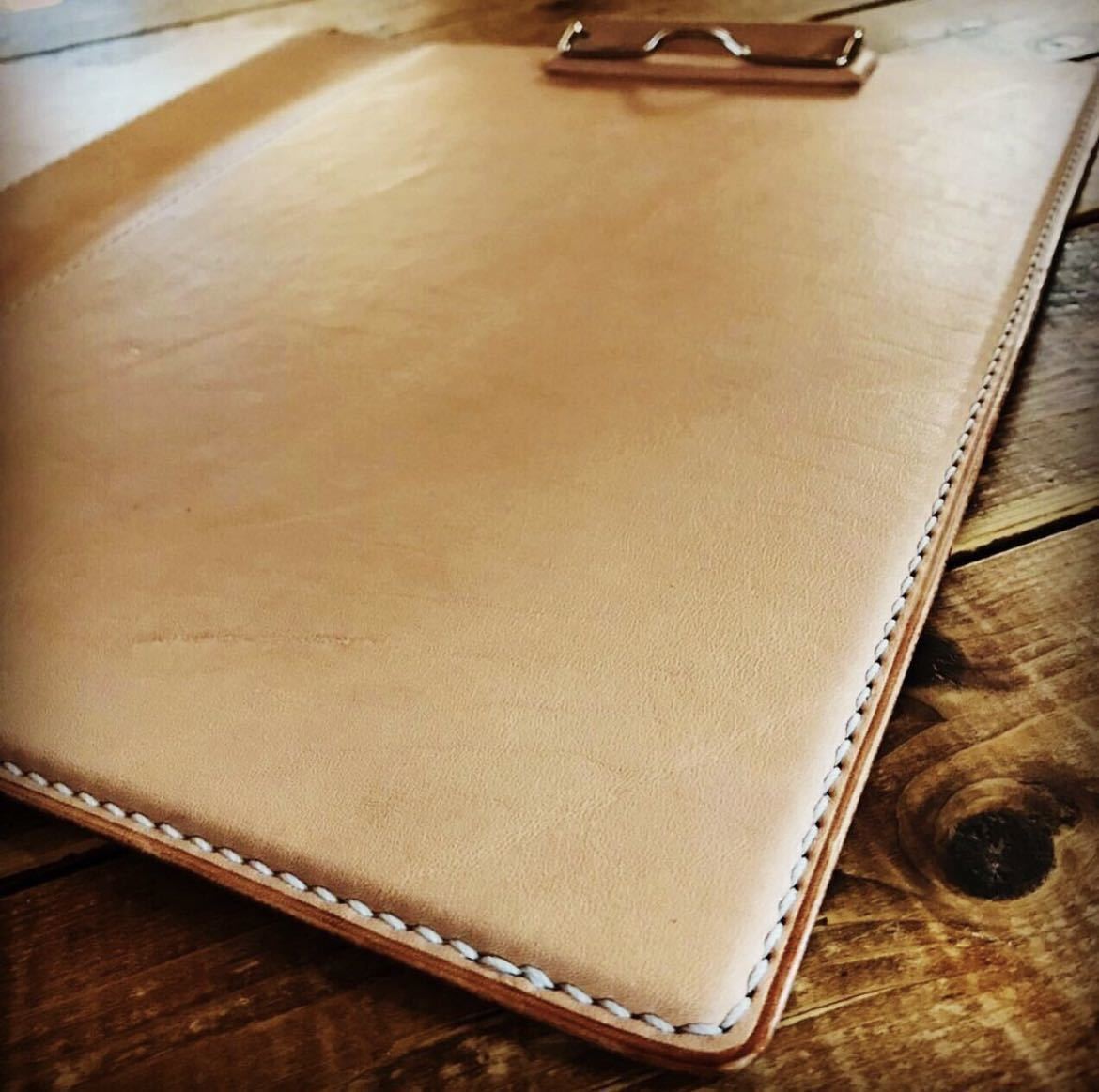  hand made Tochigi leather clip file binder - cow leather total hand .. leather leather cover case 