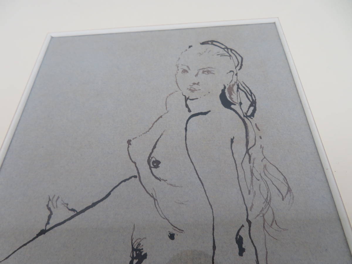 日本製】 【値下げ】古沢岩美 裸婦 デッサン額 絵画/タペストリ