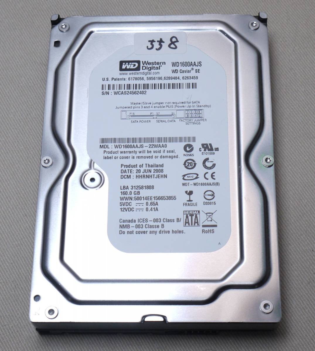 WD1600AAJS-22WAA0 160GB SATA エラーなし　558_画像1