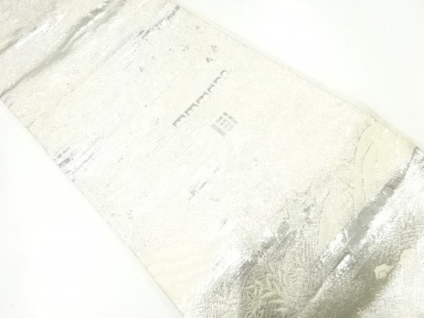 ys6624527; 宗sou プラチナ銀箔二重織屋敷風景模様織出し袋帯（材料）【アンティーク】【着】_画像1