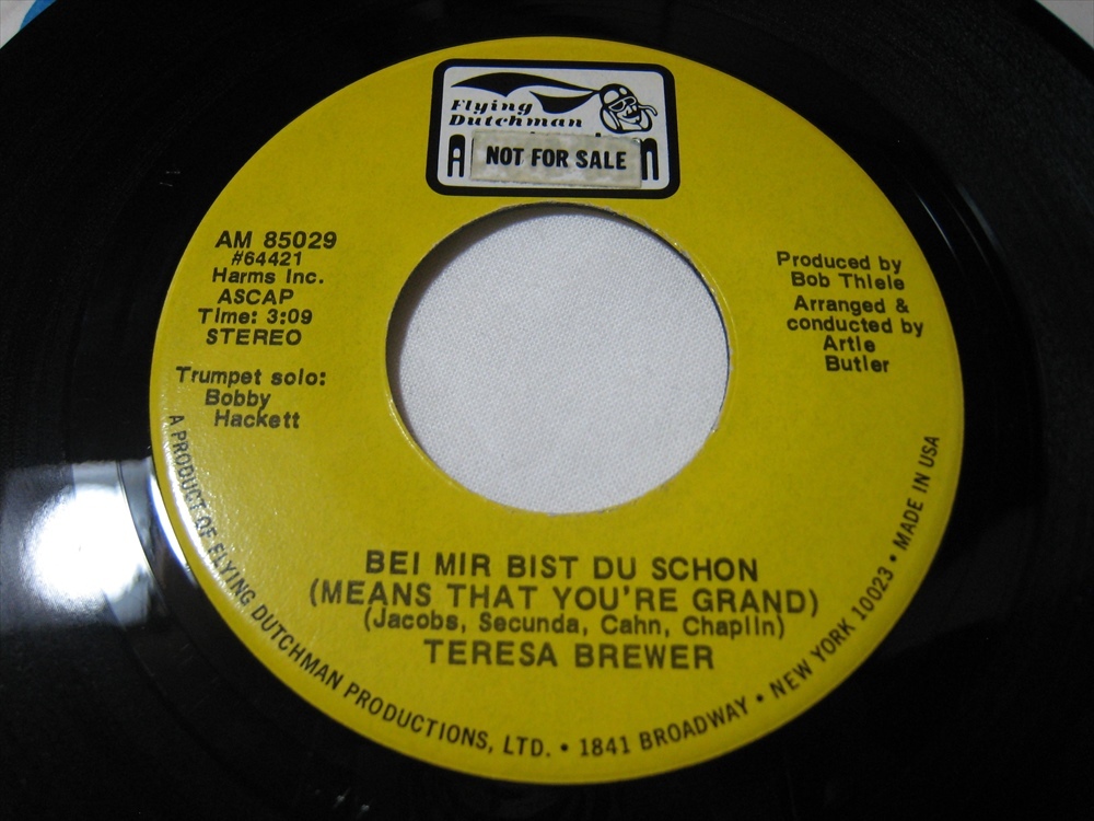 【7”】 TERESA BREWER / ●プロモ● BEI MIR BIST DU SCHON (MEANS THAT YOU'RE GRAND) US盤 テレサ・ブリュワー_画像1