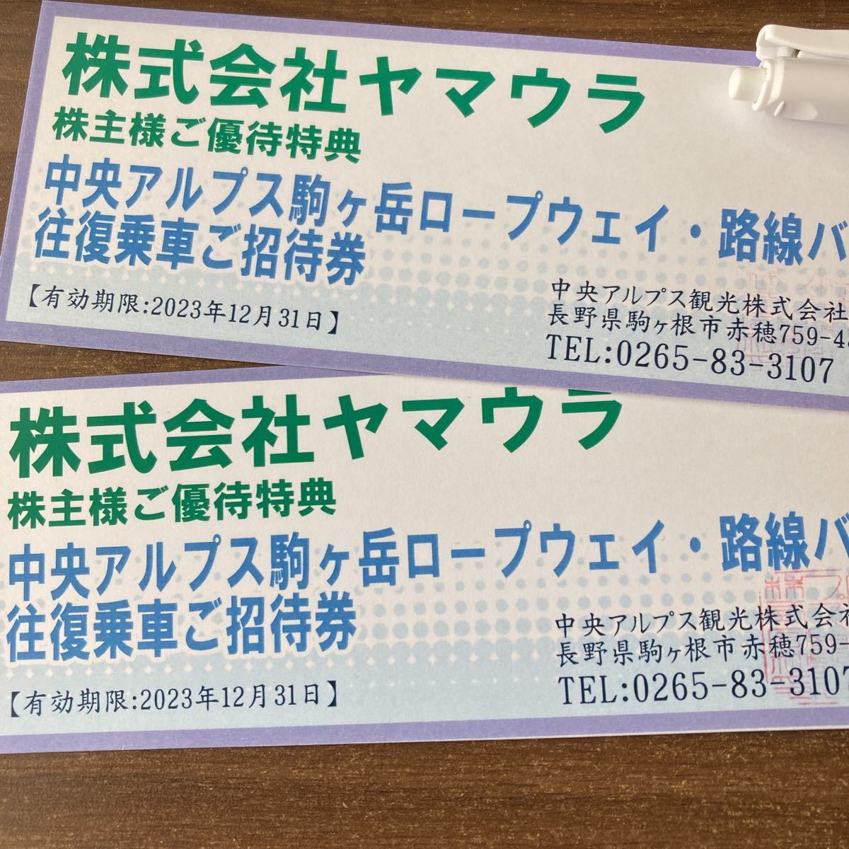 中央アルプス駒ヶ岳ロープウェイ・路線バス往復乗車ご招待券2枚セット 期限23/12末 4セット8枚まで可の画像1