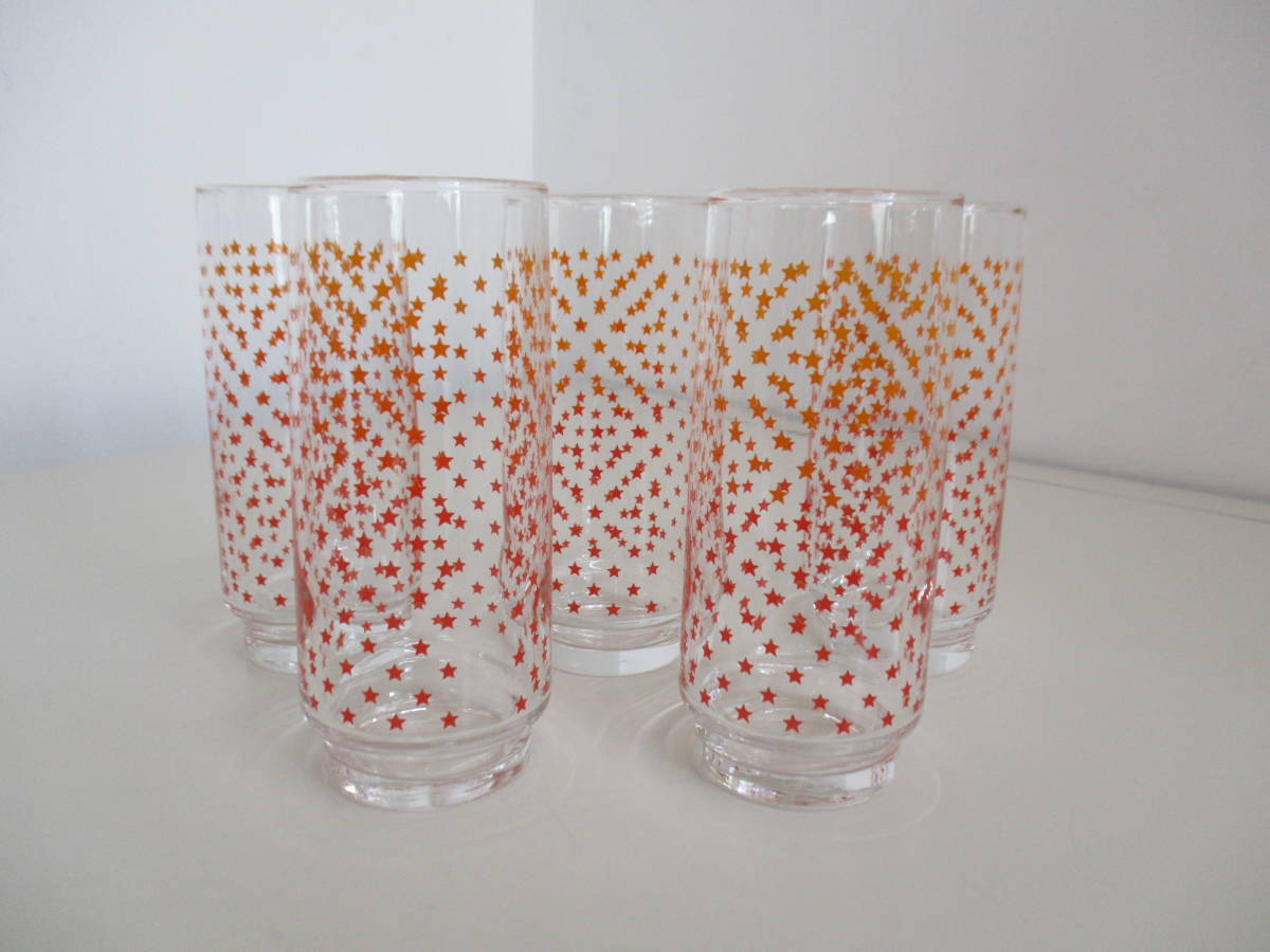 F08 グラス コップ 星柄 5個セット レトロ レア ガラス製 赤色 オレンジ色 ポップ カワイイ_画像2
