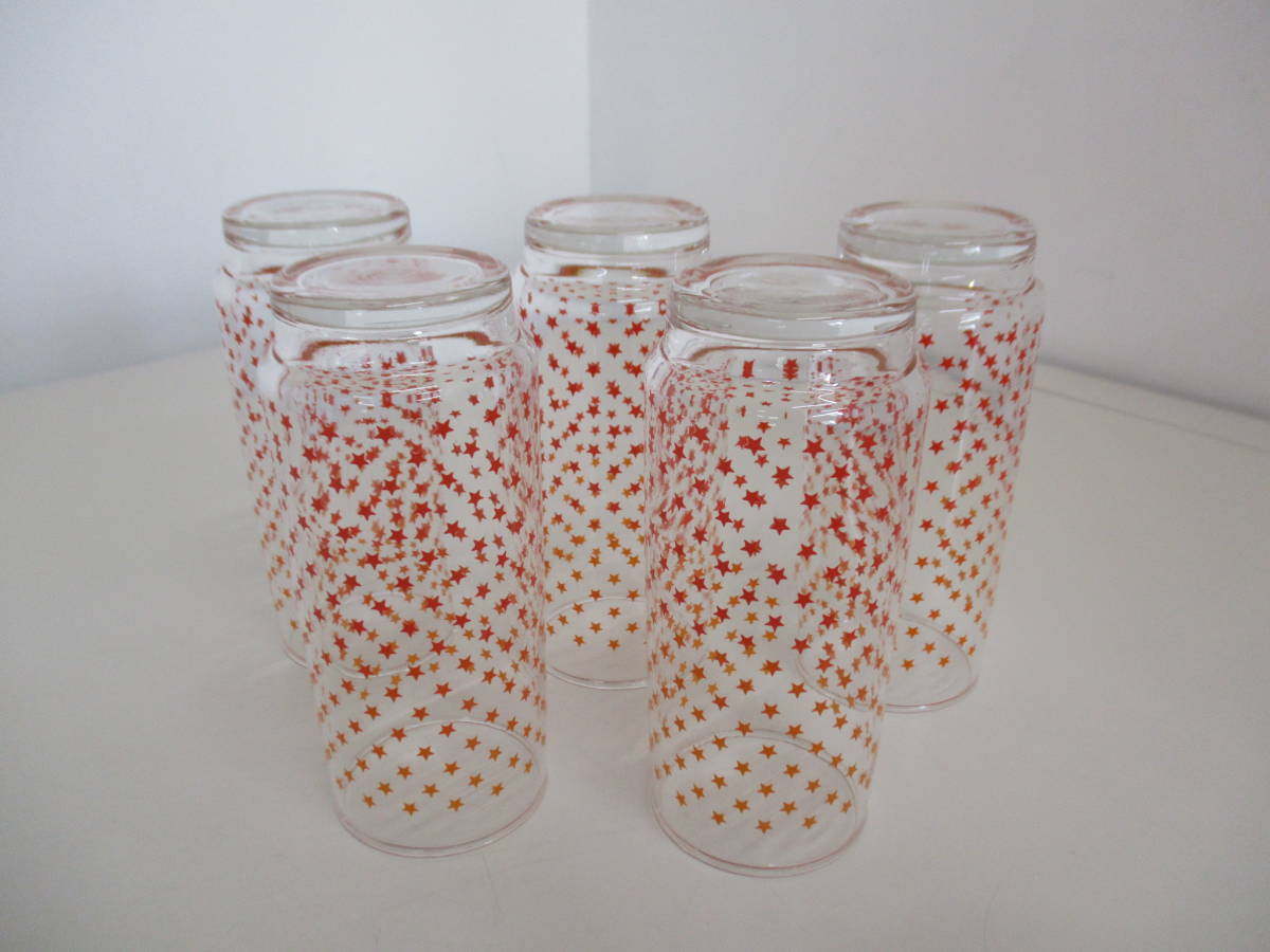F08 グラス コップ 星柄 5個セット レトロ レア ガラス製 赤色 オレンジ色 ポップ カワイイ_画像5