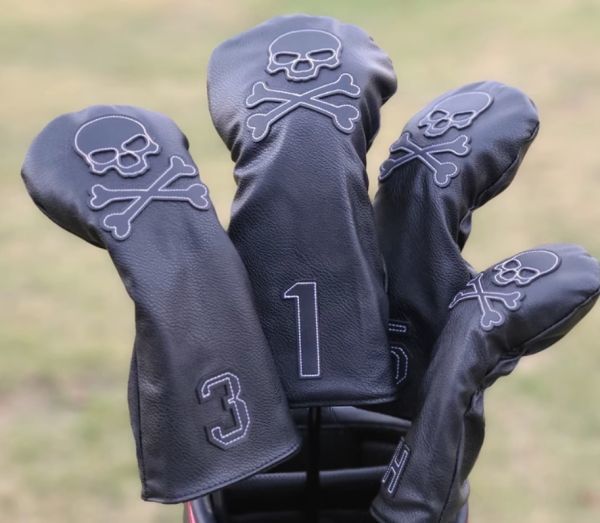 【タイミング！】高品質 ブラックスカル 個性 ゴルフクラブカバー ヘッドカバー 保護 スリーブボールヘッド キャップカバー 0242⑥黒