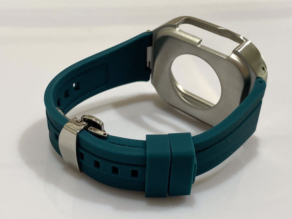 シルバー★アップルウォッチバンド ラバーベルト カバー　ステンレス Apple Watch ケース 49mm ウルトラ　ultra メンズ レディース