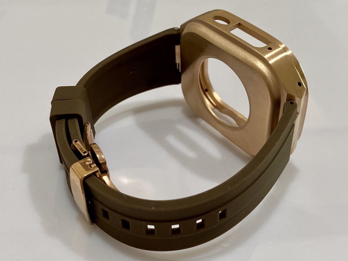 Apple Watchウルトラ　49mm ステンレス　カバー　ケース　ラバーベルト　バンド　アップルウォッチ　ウルトラ　カスタム　ローズブラウン_画像2