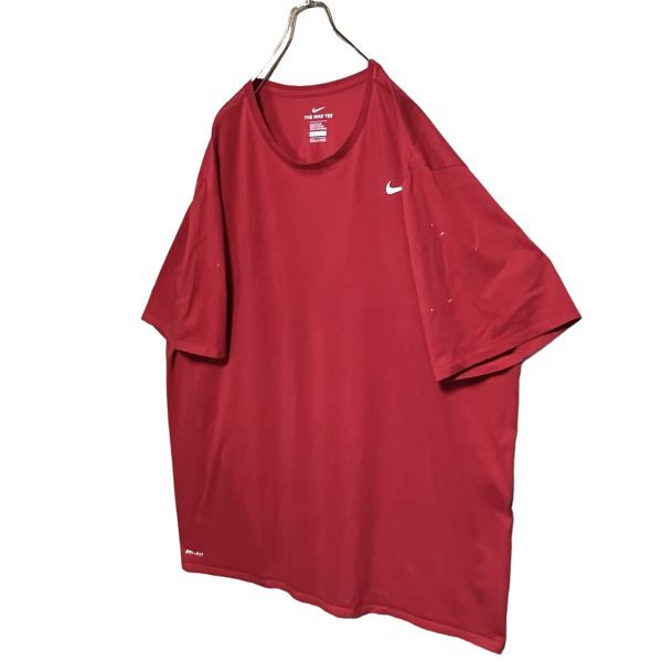 ★超BIGサイズ★ NIKE DRI-FIT 半袖Tシャツ 4X レッド ワンポイントロゴプリント クリーニング プレス済み 古着 USED sn101_画像3