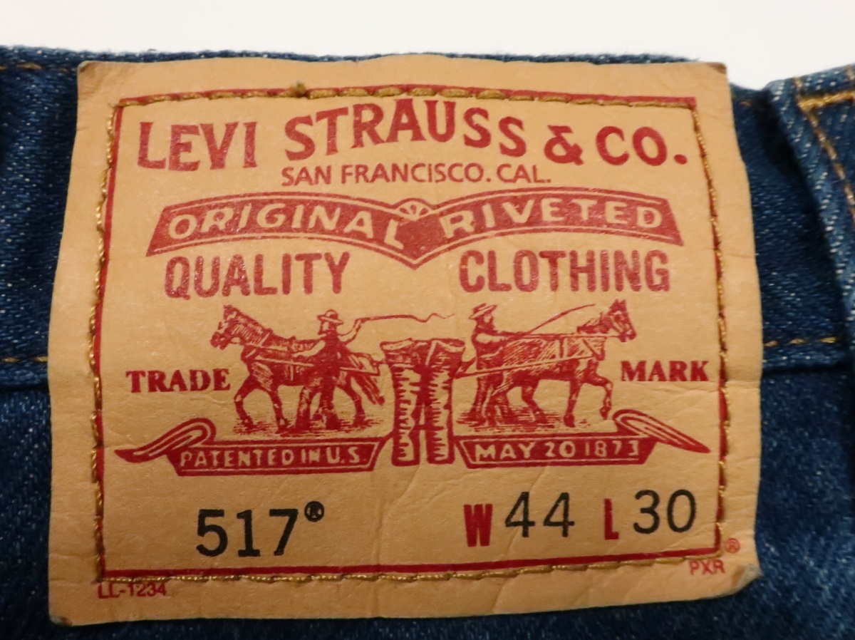 即決★Levi's 517 W44 L30 ブーツカットデニム ジーンズ リーバイス メキシコ製 フレア パンツ 紙パッチ インディゴ メンズ スモールeの画像6