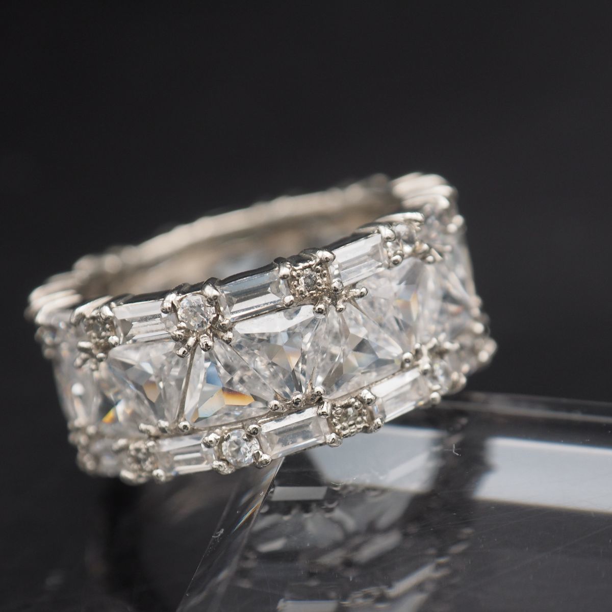 C132 IEI ダイヤモンド 0.06ct 925刻印 リング フルエタニティ パヴェ デザイン シルバー 指輪 4月誕生石 20号
