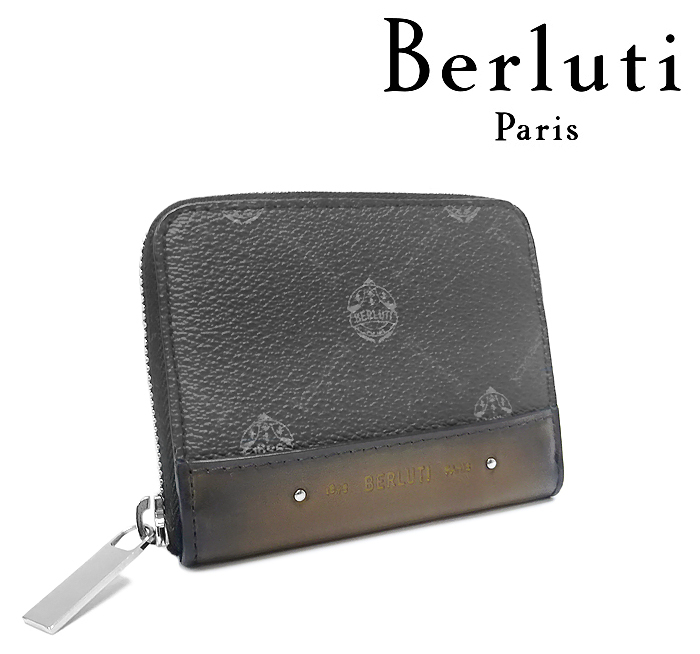 【超美品 ほぼ未使用】 ベルルッティ Berluti ラウンドファスナーコインケース 小銭入れ 財布 レザー ブラック ブラウン メンズ レディース_画像1