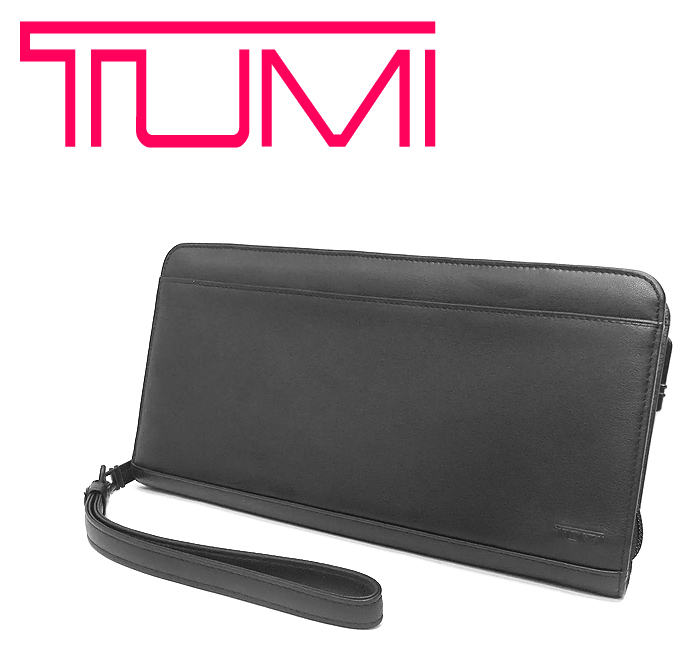 美品】 トゥミ TUMI ラウンドファスナー長財布 オーガナイザー セカンドバッグ 鞄 トラベルポーチ レザー ブラック メンズ 紳士 大容量 