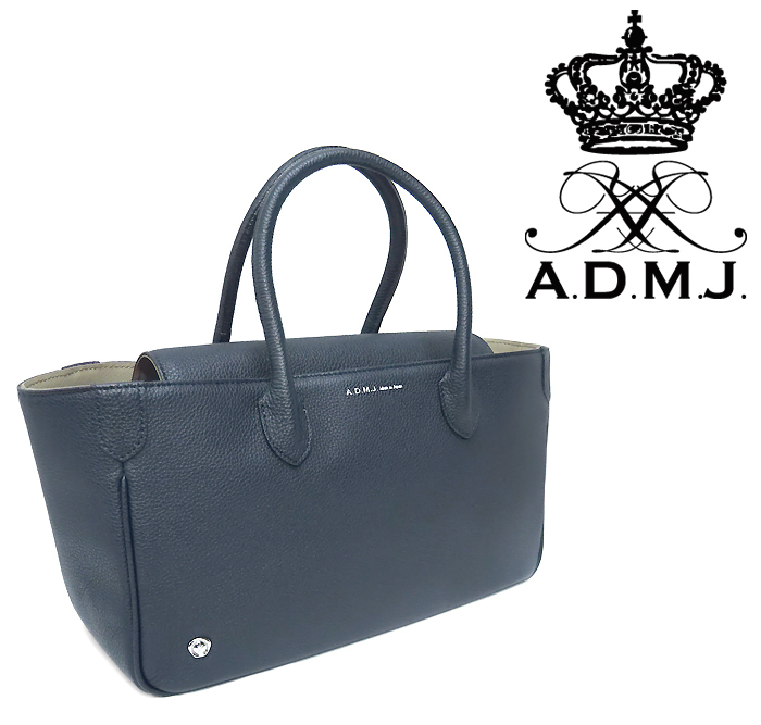 [ unused goods super-beauty goods ] A.D.M.J ADMJe-ti M J handbag tote bag Mini leather navy blue lady's simple light 