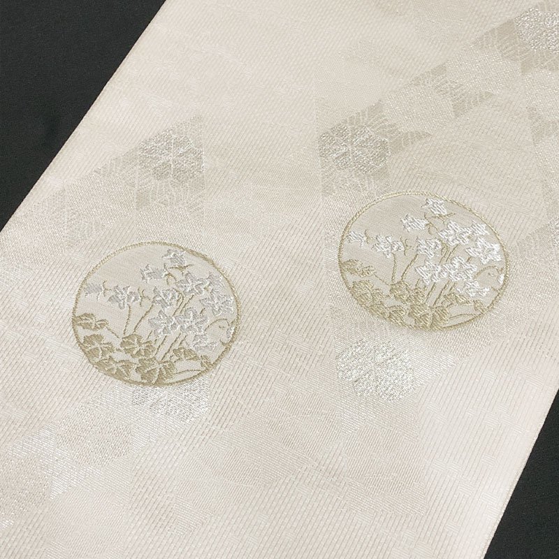 ◇きものマーチ◇経絽金糸銀糸花カンパニュラ菱袋帯夏帯◇未使用品