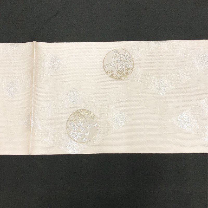 ◇きものマーチ◇経絽金糸銀糸花カンパニュラ菱袋帯夏帯◇未使用品