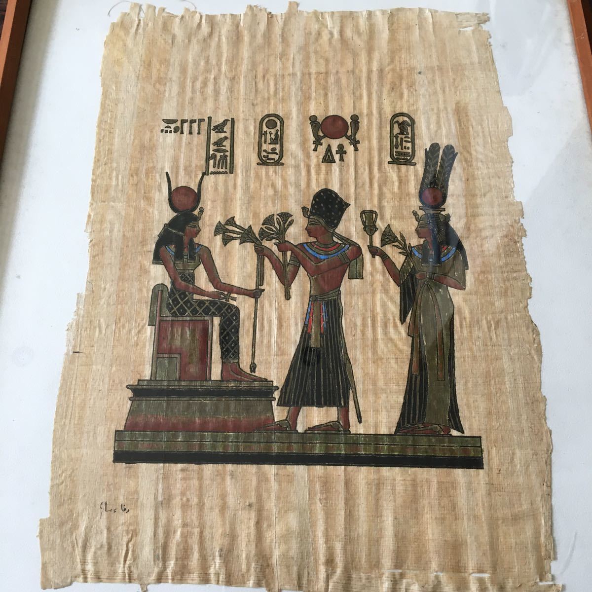パピルス画 額装 人物画 エジプト 古代アート Z-18