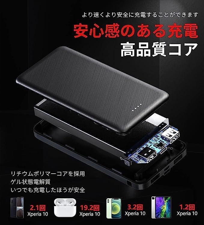 モバイルバッテリー 大容量 10000mAh 携帯充電器 2台充電 PSE認証_画像3