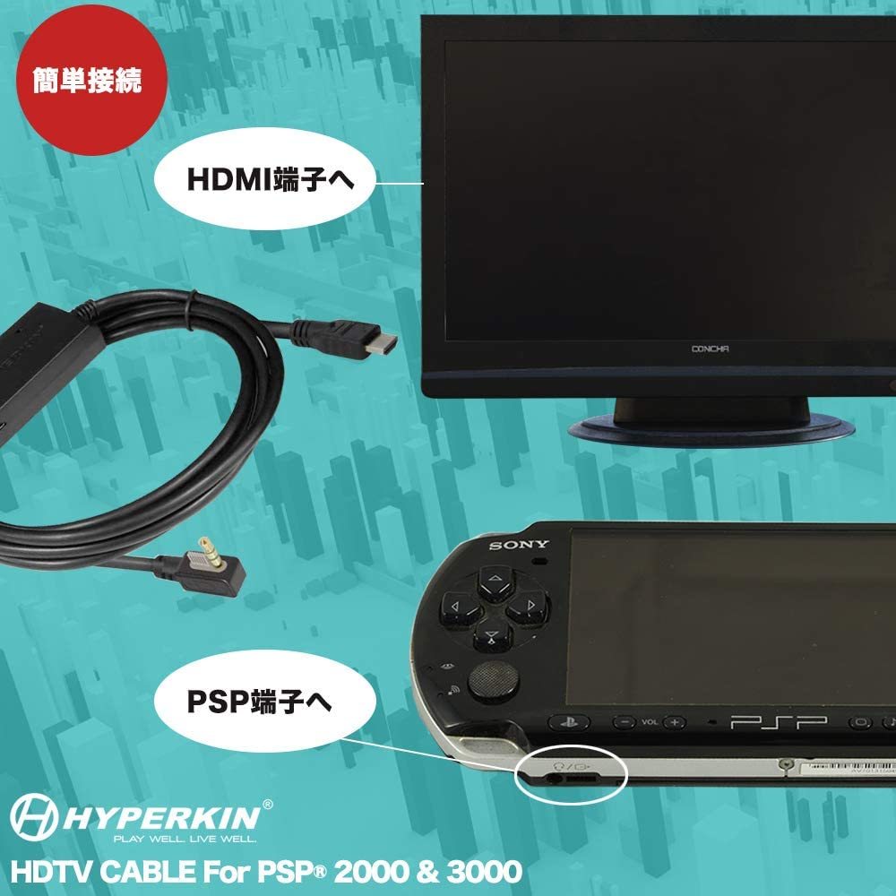 Hyperkin M07409 HDTV Cable HDMI変換ケーブル PSP 2000 3000 テレビ 出力 HDMI 変換 ケーブル PSP 映像ケーブル HDR対応 playstation_画像3