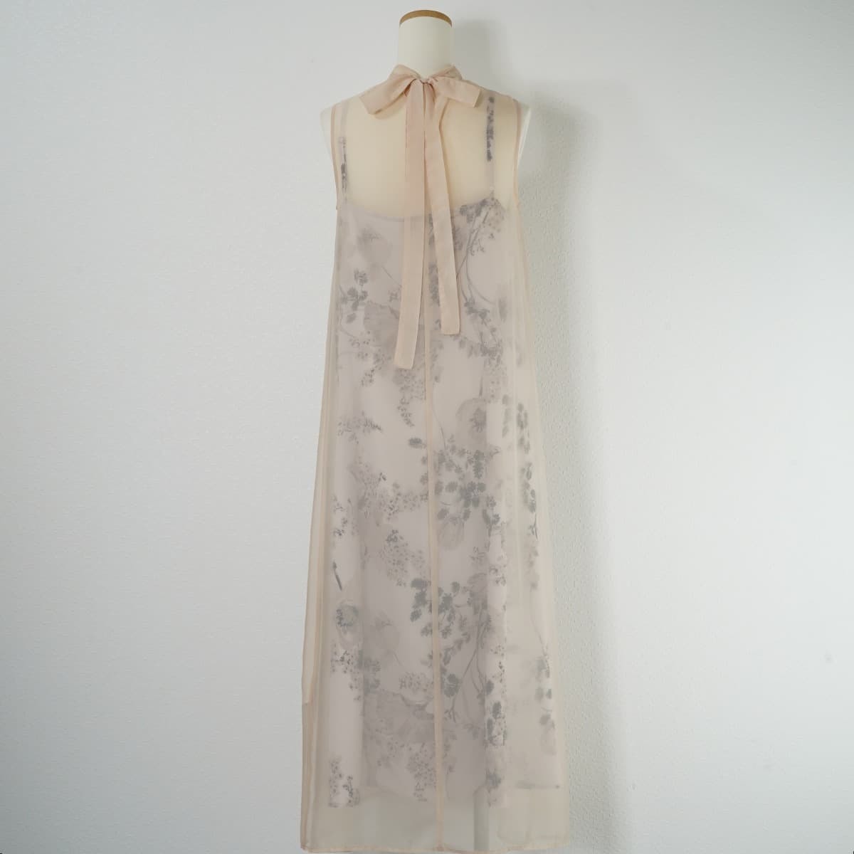 AMERI アメリ 2WAY FLOWER LAYERED SHEER DRESS フラワーレイヤードシアードレス ワンピース 重ね着 ロング ノースリーブ 花柄の画像4