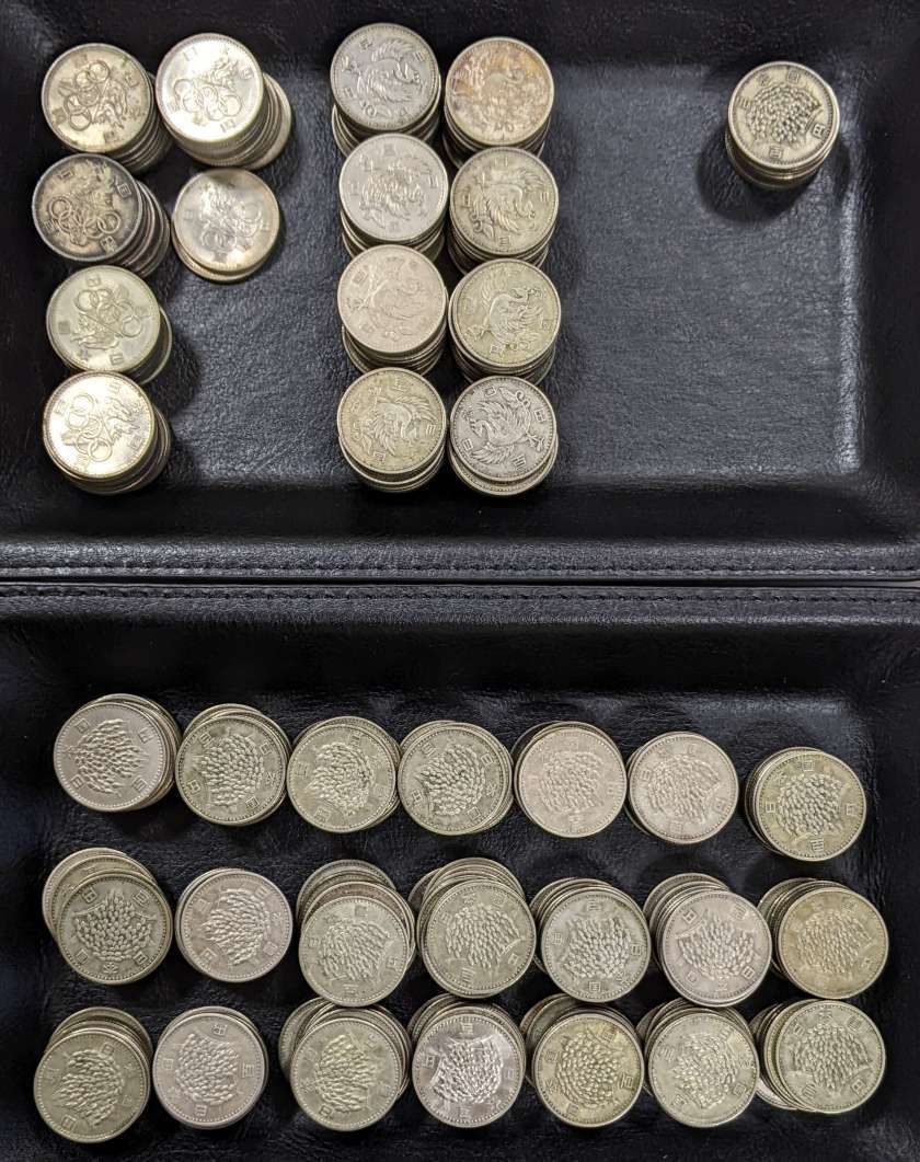 A8159 銀貨 鳳凰100円銀貨77枚 オリンピック100円銀貨52枚 稲穂100円