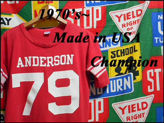 ★程よいUSED感が◎な1枚★Made in USA製アメリカ製ChampionチャンピオンビンテージナンバリングプリントTシャツ70s70年代バータグ赤白WIN