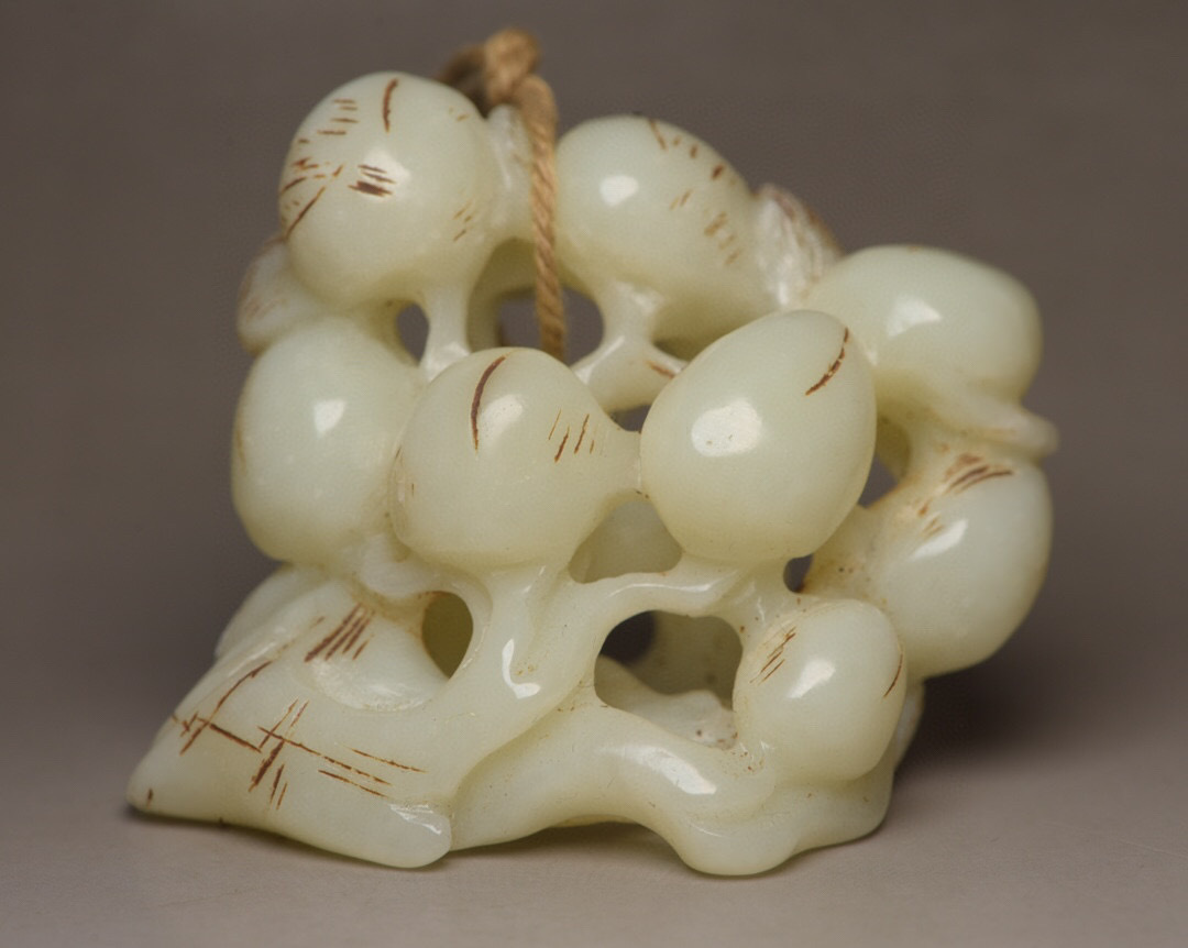▽鴻▽ 和田玉製 細密彫 寿桃 置物 古賞物 中国古玩 中国古美術