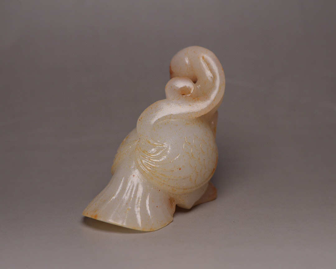 ▽鴻▽ 和田玉製 細密彫 鵝如意 置物 古賞物 中国古玩 中国古美術