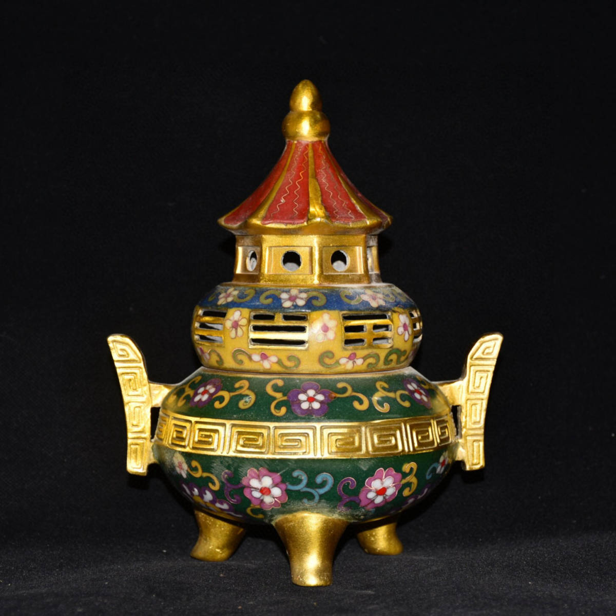 ▽鴻▽ 銅製 塗金 景泰藍 琺瑯彩 寶塔熏香炉 置物 古賞物 中国古玩 中国古美術
