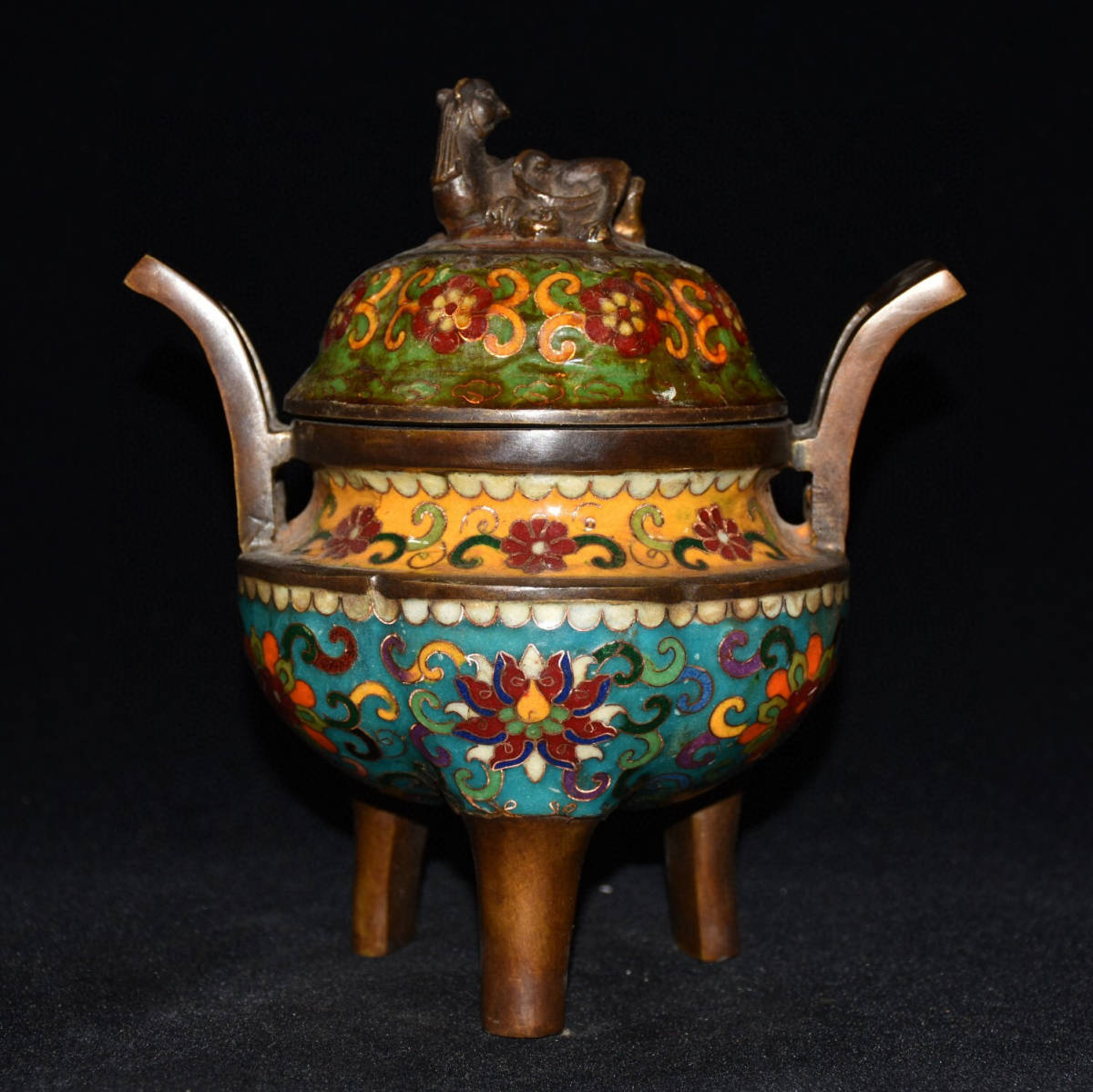 人気新品 銅製 ▽鴻▽ 塗金 中国古美術 中国古玩 古賞物 置物 獣蓋熏