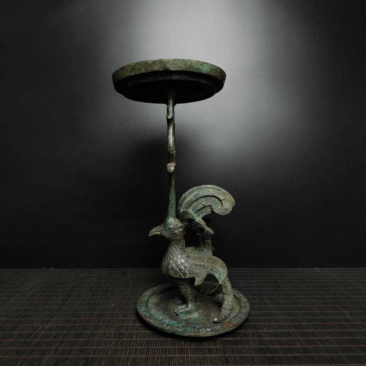 ▽鴻▽ 戦漢 青銅製 獣座燈盤 置物 古賞物 中国古玩 中国古美術-
