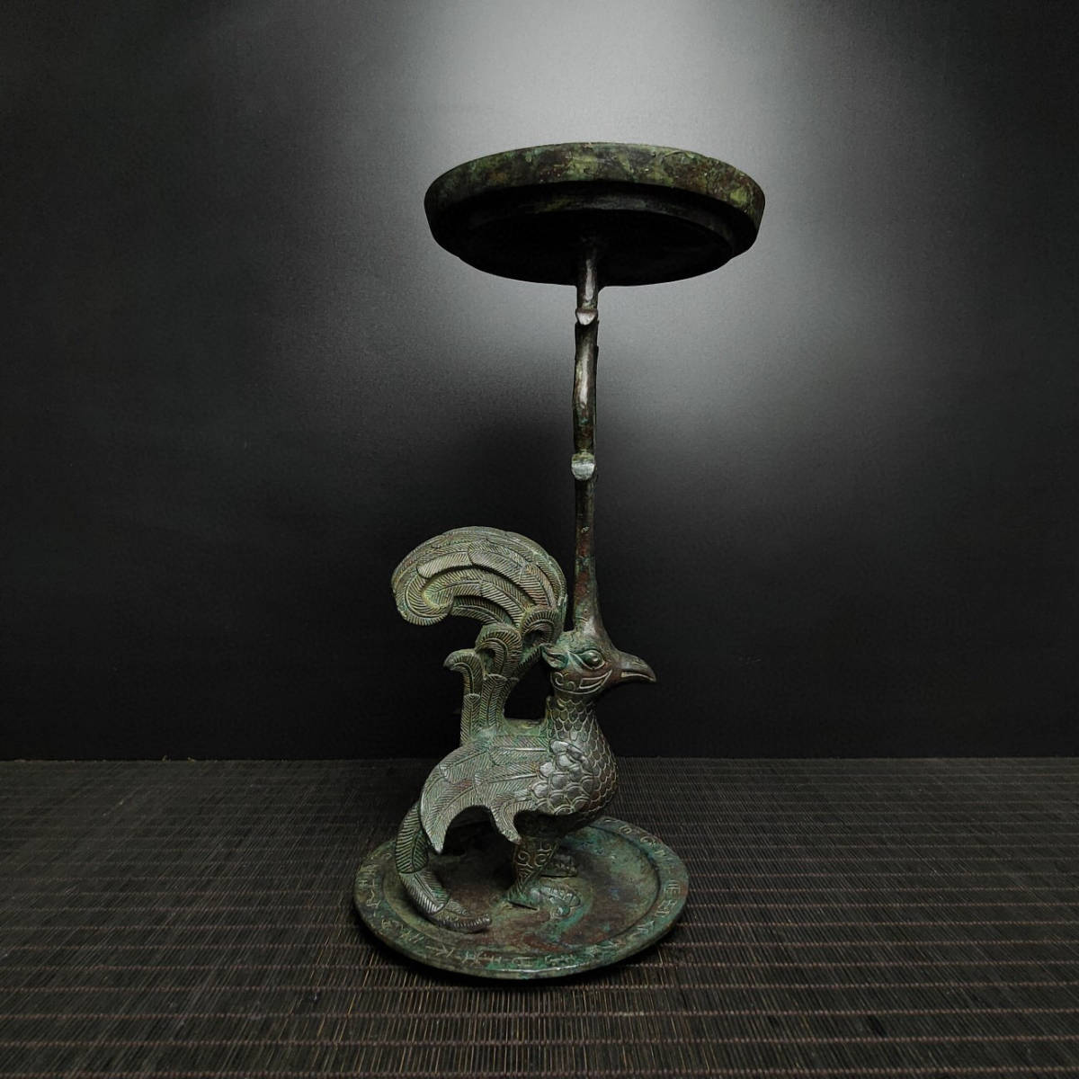 ▽鴻▽ 戦 青銅製 鳳鳥燈 置物 古賞物 中国古玩 中国古美術