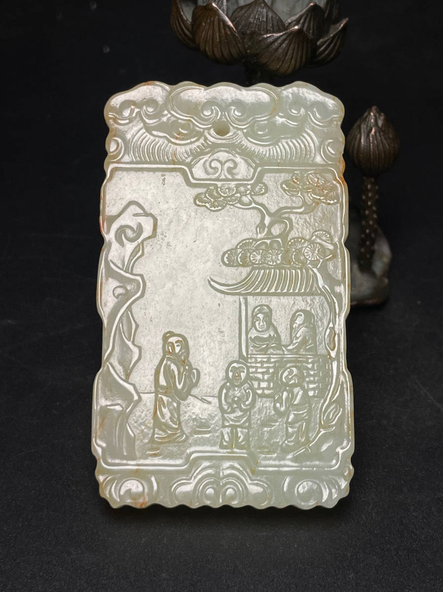 ▽鴻▽ 和田玉製 細密彫 童子戲寶 置物 古賞物 中国古玩 中国古美術