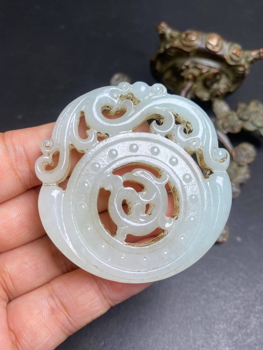 ▽鴻▽ 和田玉製 細密彫 觀音紋 玉佩 置物 古賞物 中国