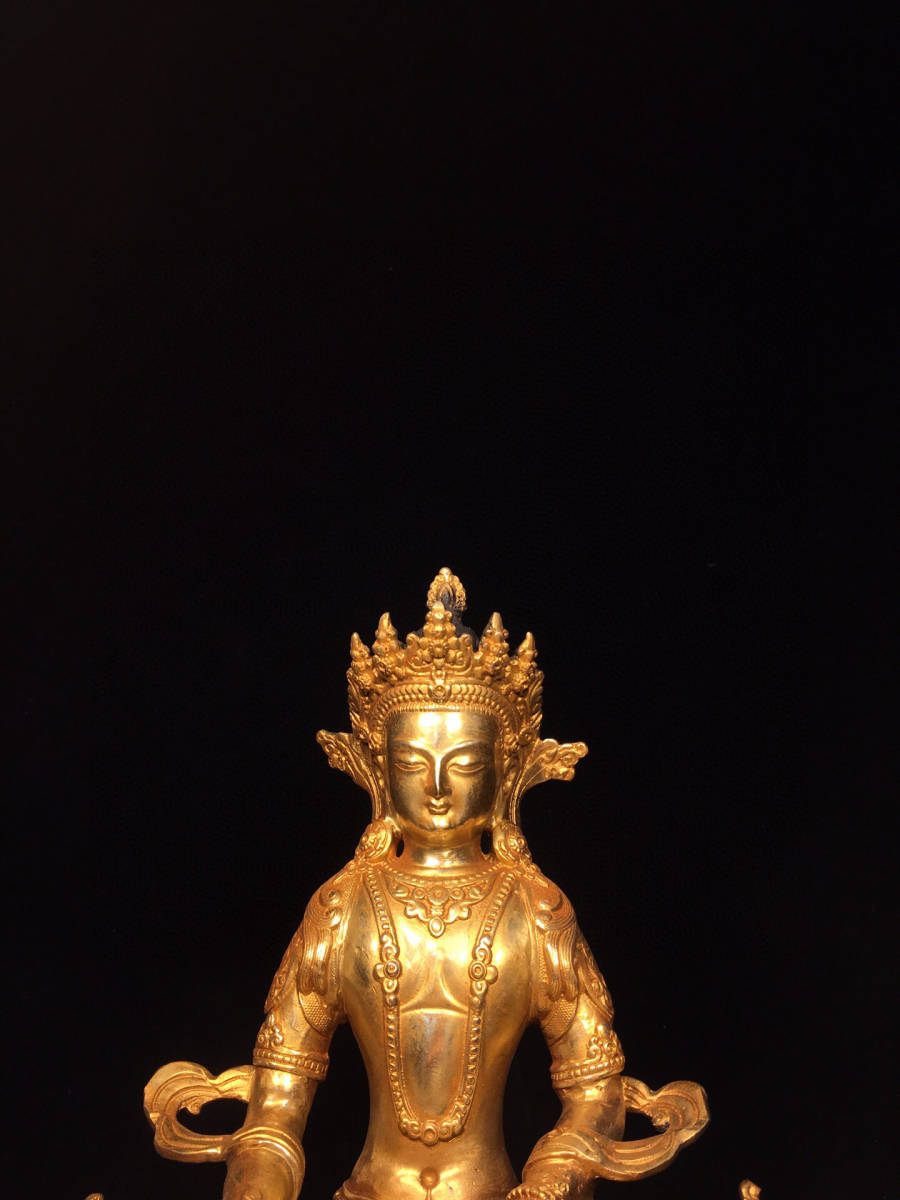 ▽鴻▽ 銅製 塗金 度母像 置物 古賞物 中国古玩 中国古美術