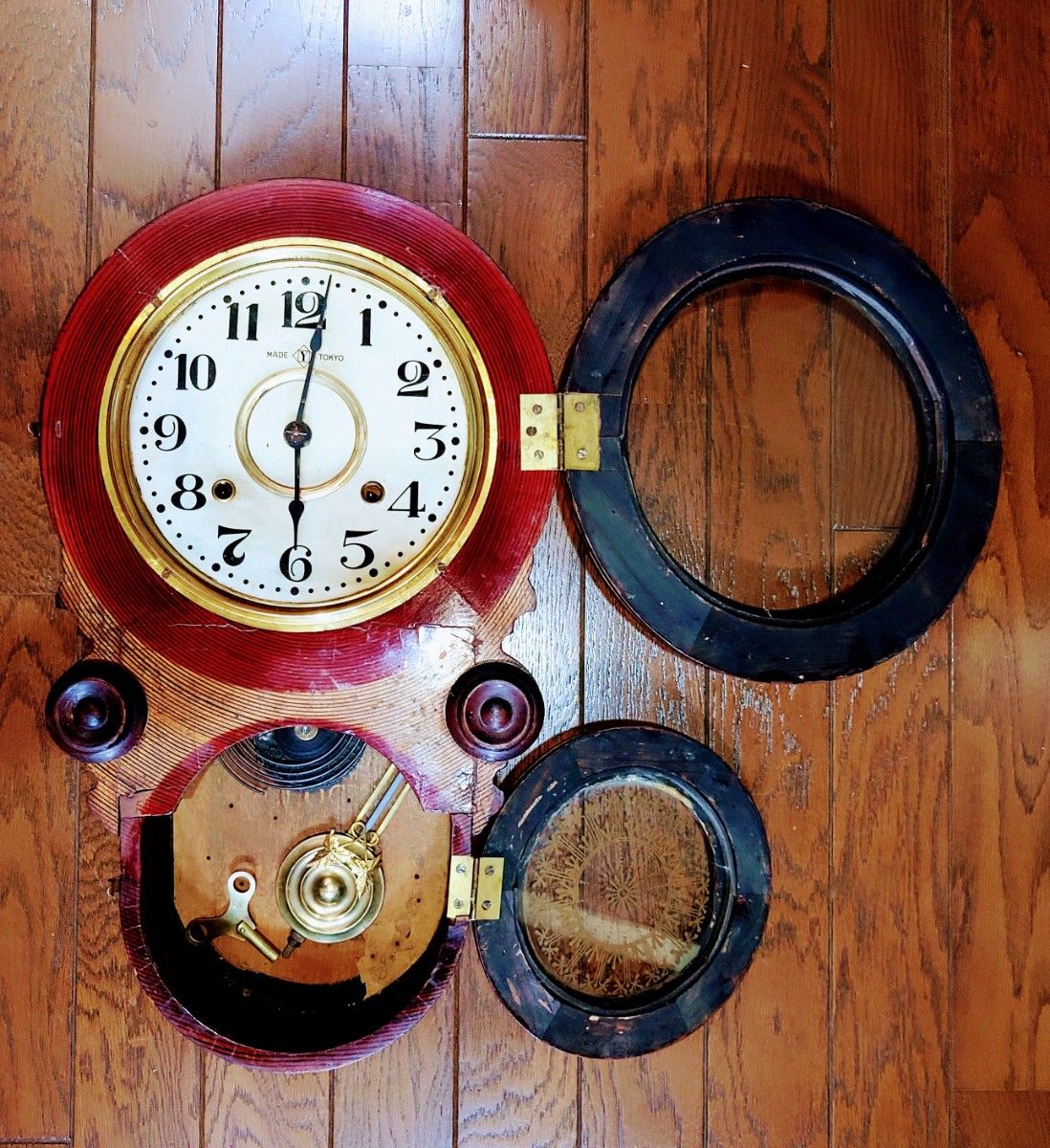 〈完動品〉精工舎　張り四ツ丸達磨ゼンマイ振り子掛け時計　古時計　 アンティーク 古時計　ボンボン時計