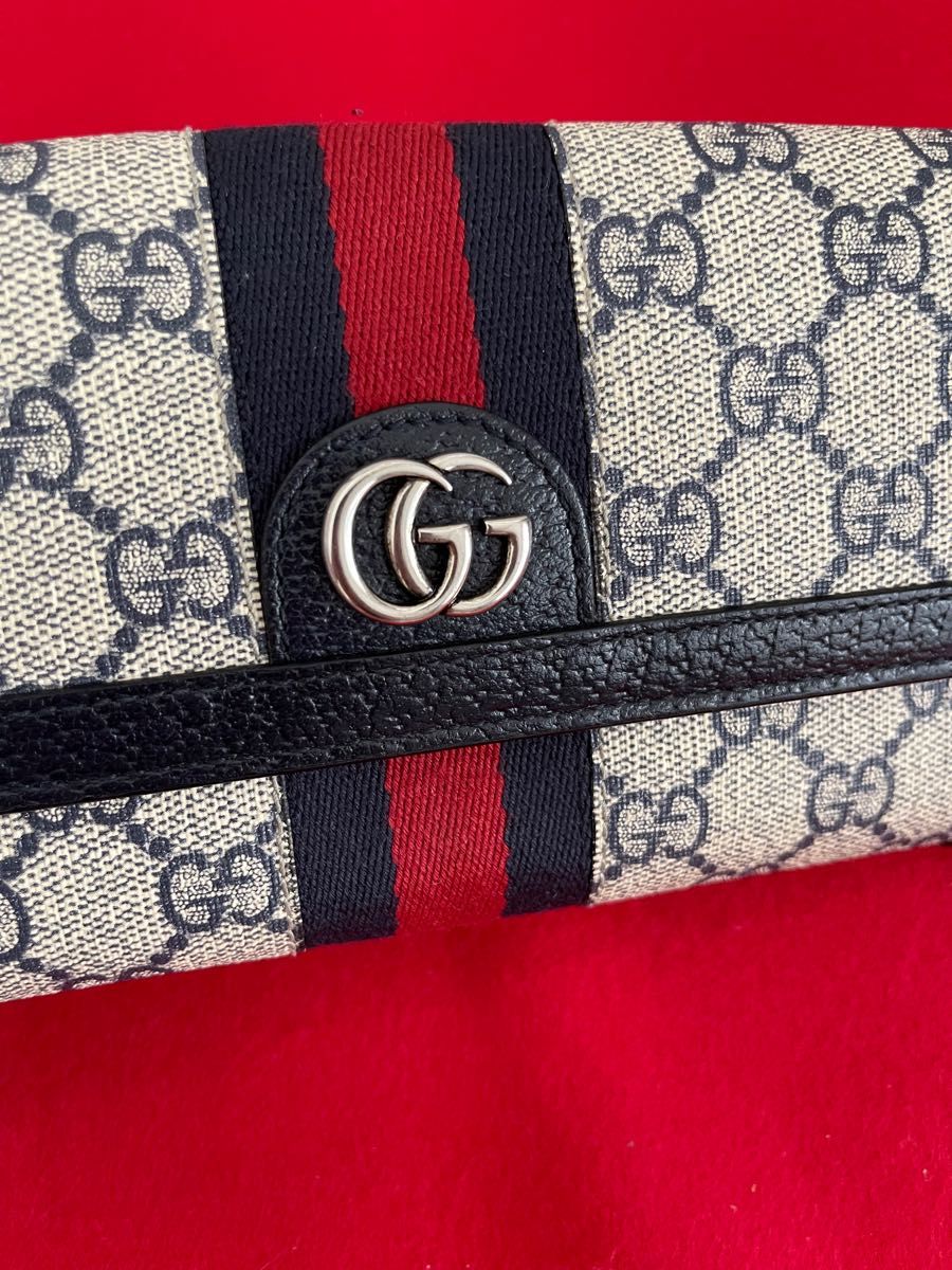 GUCCI グッチ シェリーライン オフィディア GGスプリーム GGマーモント PVC レザー 長財布 ネイビー