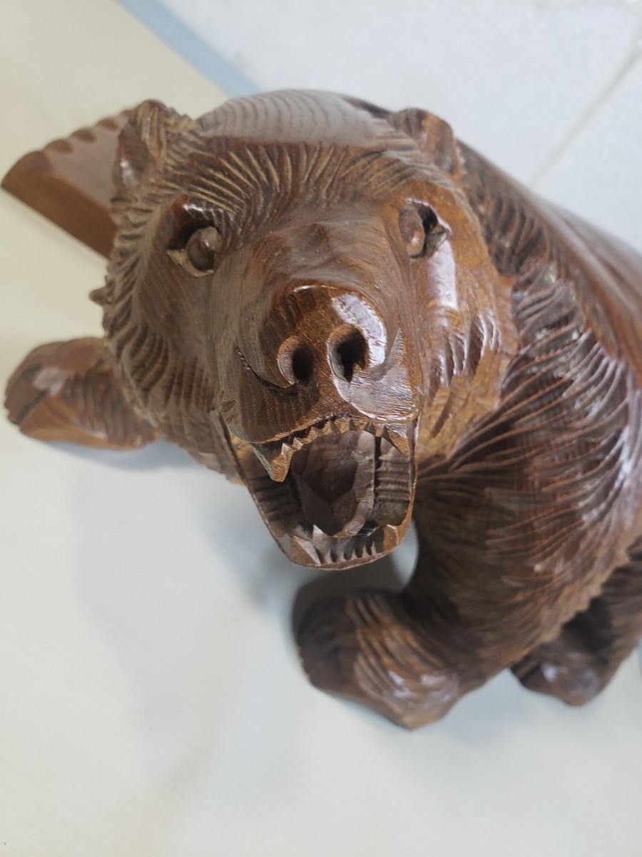 木彫り熊八雲在銘光北海道民芸品伝統工芸熊の置物木彫りオブジェ洞爺湖 