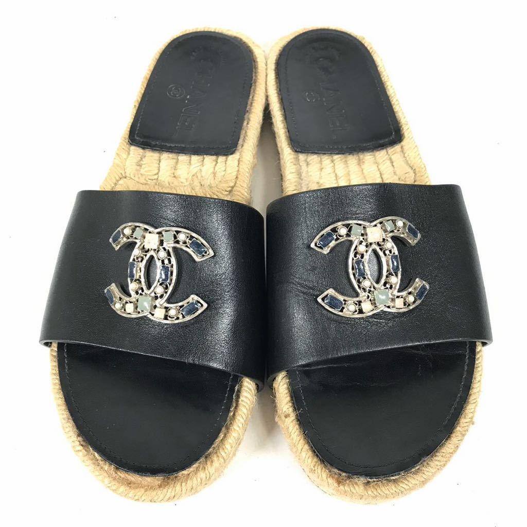 シャネル】本物 CHANEL 靴 23〜24cm 黒 ココマーク サンダル