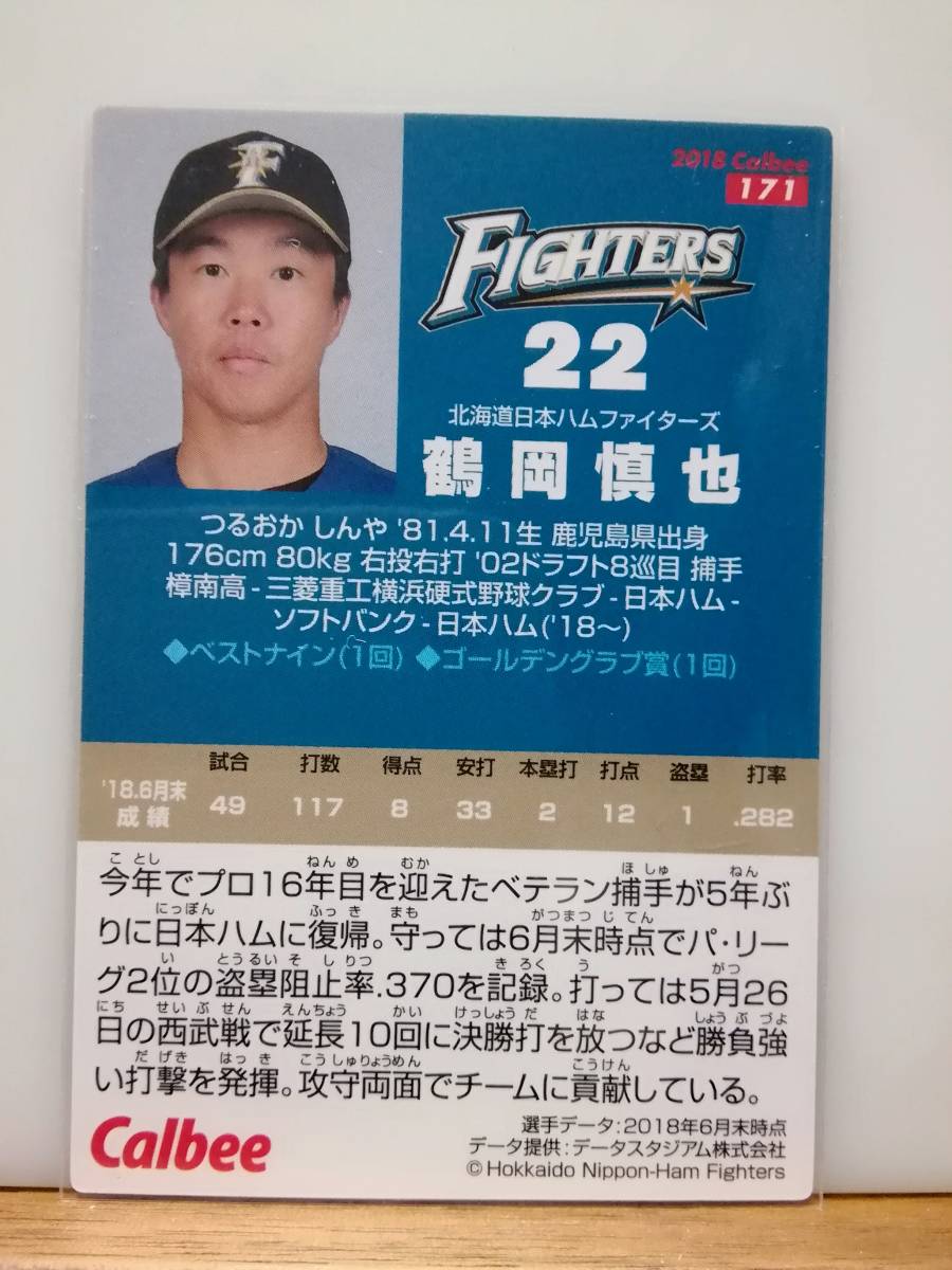 鶴岡慎也　捕手（１７１）／北海道日本ハムファイターズ★２０１８ カルビープロ野球チップス 第３弾★レギュラーカード_画像2