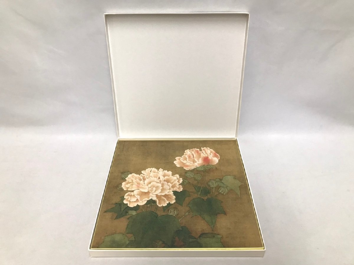 jt06♪国宝 李迪筆 絹本著色 紅白芙蓉図 色紙 2点セット 縦:約 jt06♪国宝 李迪筆 絹本著色 紅白芙蓉図 色紙 2点セット 縦:約