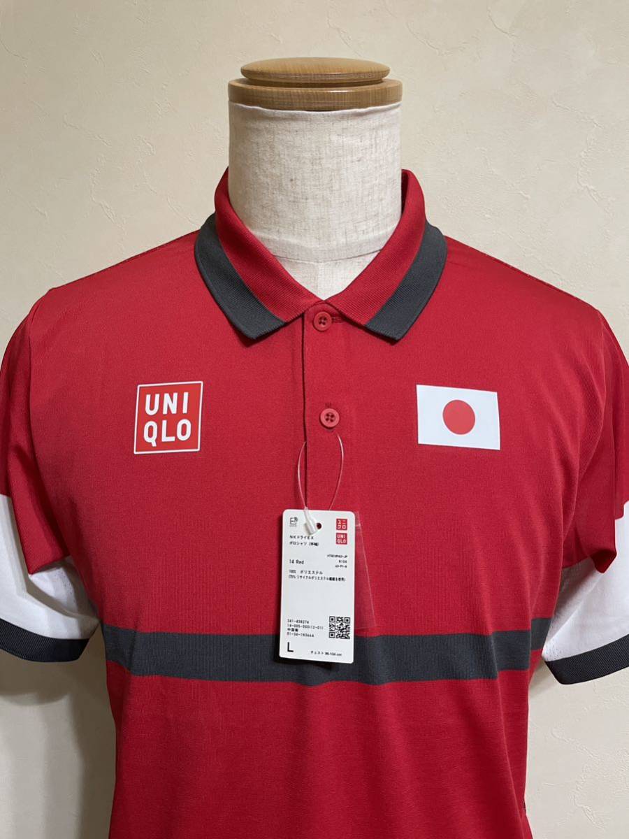 新品】 UNIQLO ユニクロ NKドライEX ポロシャツ JAPAN テニス ウェア 日本代表 トップス 錦織圭 サイズL 半袖 赤 白 