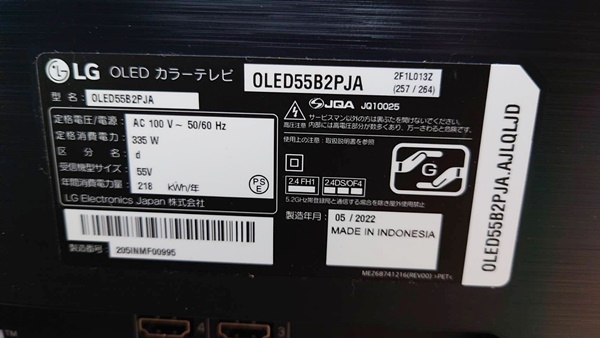 美品 LG 55型 4K 有機ELテレビ OLED55B2PJA 2022年製 保証有