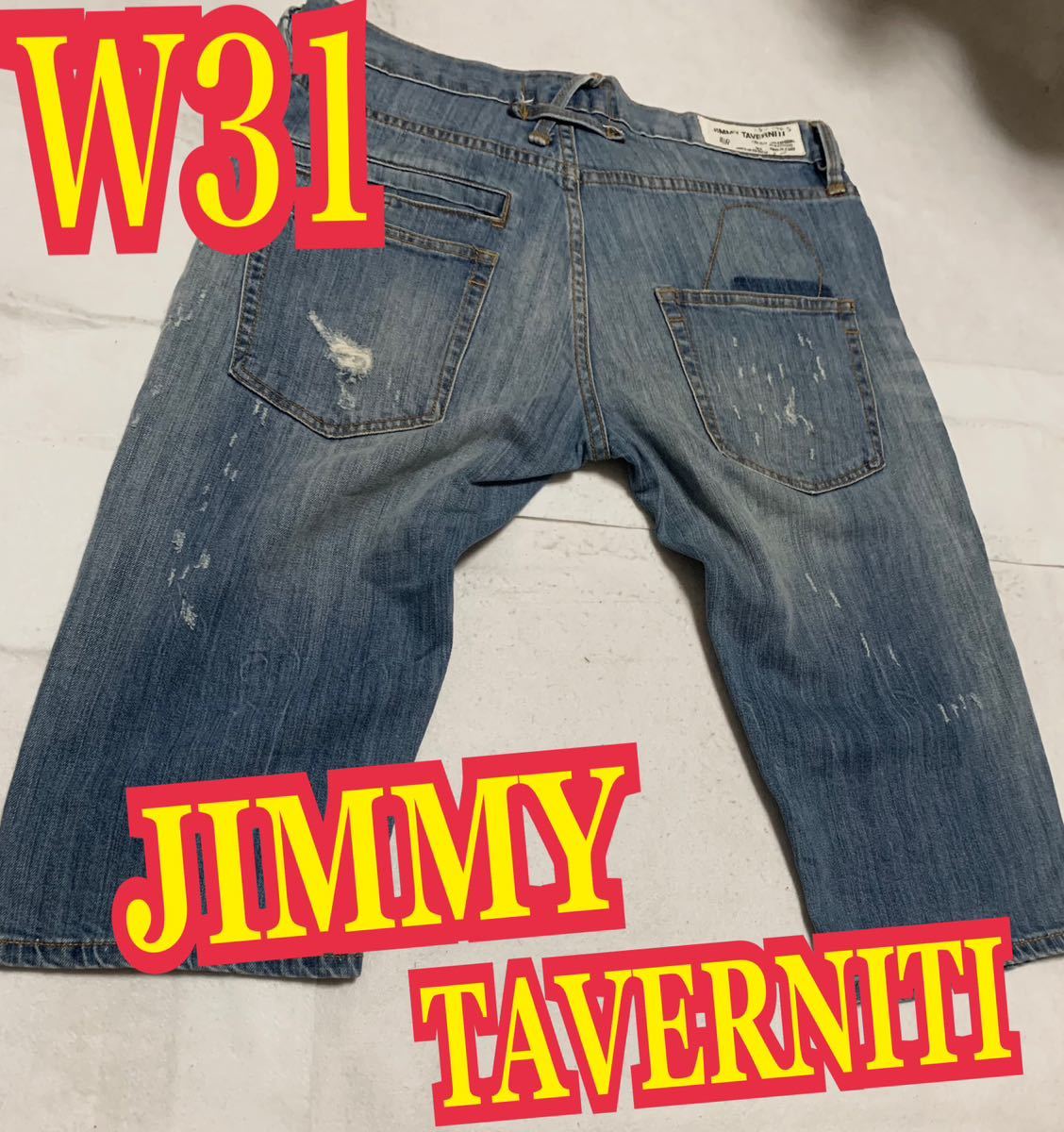 JIMMY TAVERNITI デニムパンツ　ジーンズ　ストレッチ　クロップドパンツ　ダメージ加工　インディゴ　W31