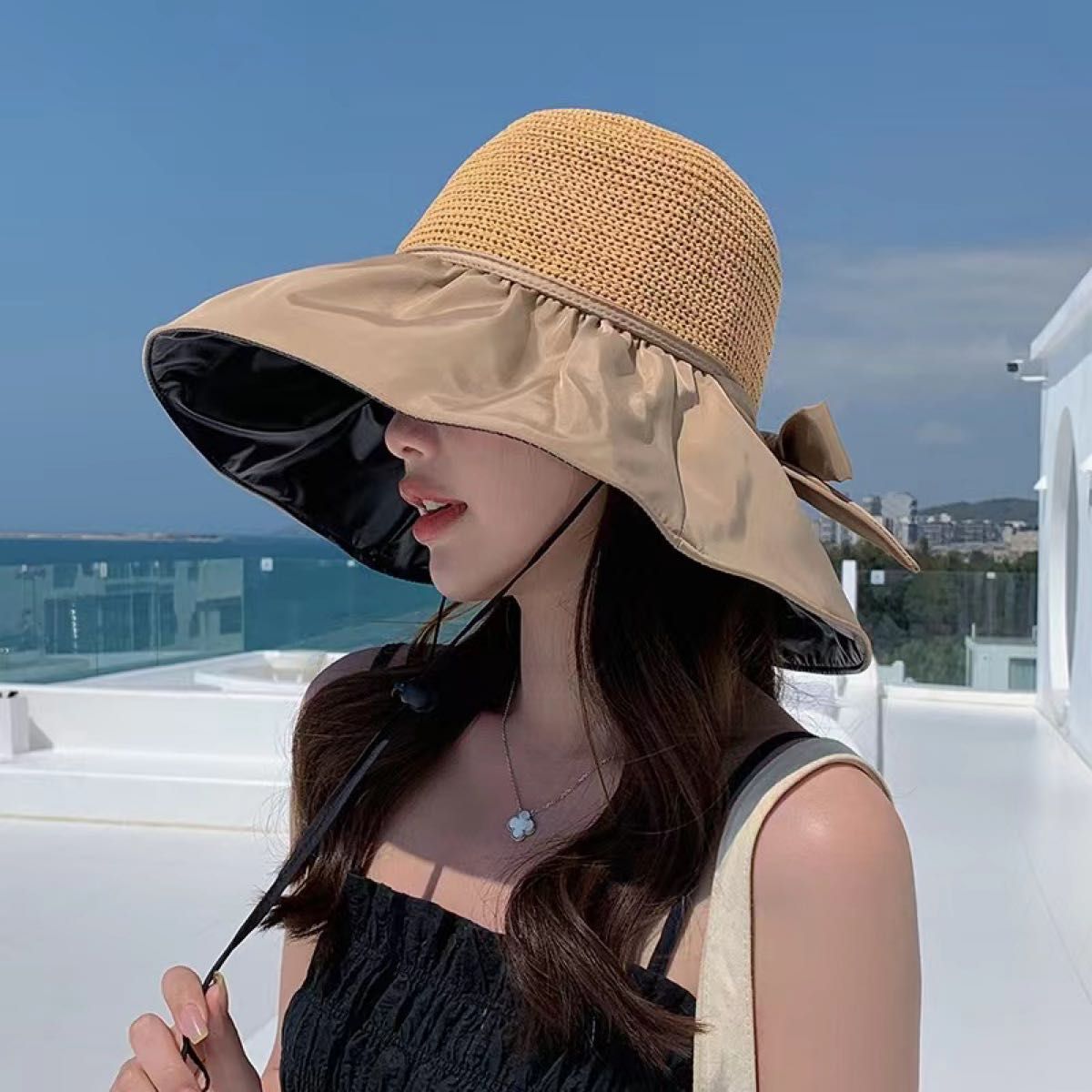 黒 つば広ハット 女優帽子 UVカット 紫外線 日焼け対策 アウトドア 高品質 ハット
