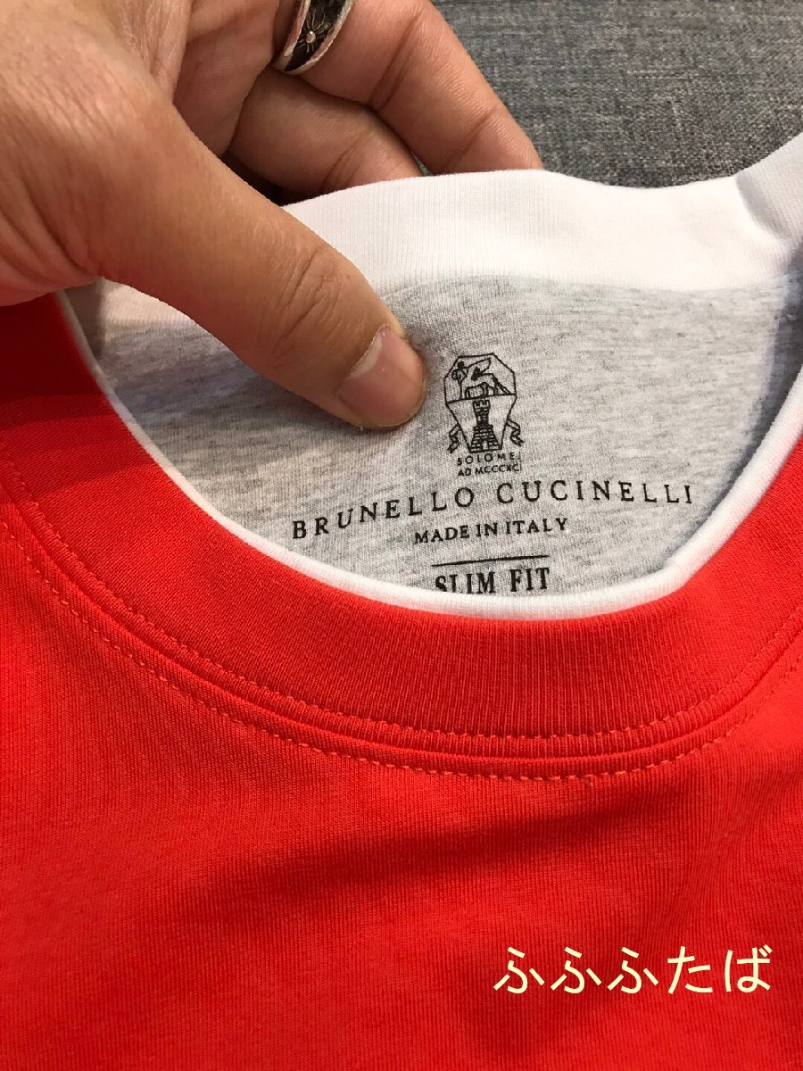 Brunello Cucinelli　ブルネロクチネリ　T-シャツ　半袖　丸首　無地　メンズ　レッド　XL_画像3
