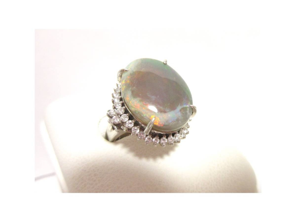 【感謝価格】 《ジュエリー》Pt900 天然グレーオパール:9.08ct プラチナ900製 希少な灰色カラーのオパール付き 12号 リング 天然ダイヤ:0.48 オパール