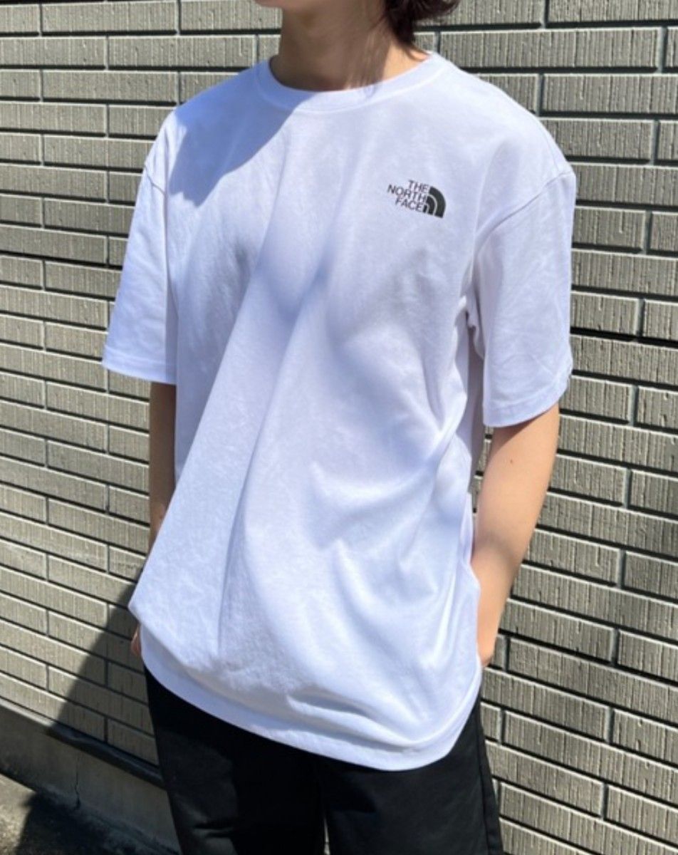 THE NORTH FACE ノースフェイス Tシャツ 半袖 綿 メンズ レディース 抗菌バックプリント 白色/XL K458C