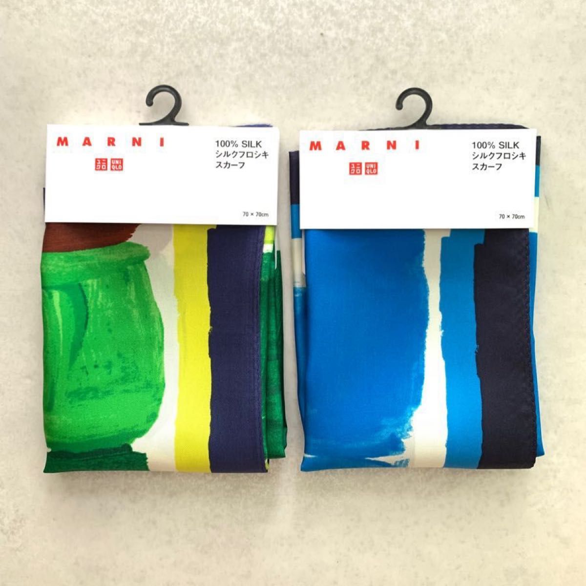 新品】UNIQLO マルニ シルクフロシキ スカーフ 青 緑 ２枚セット