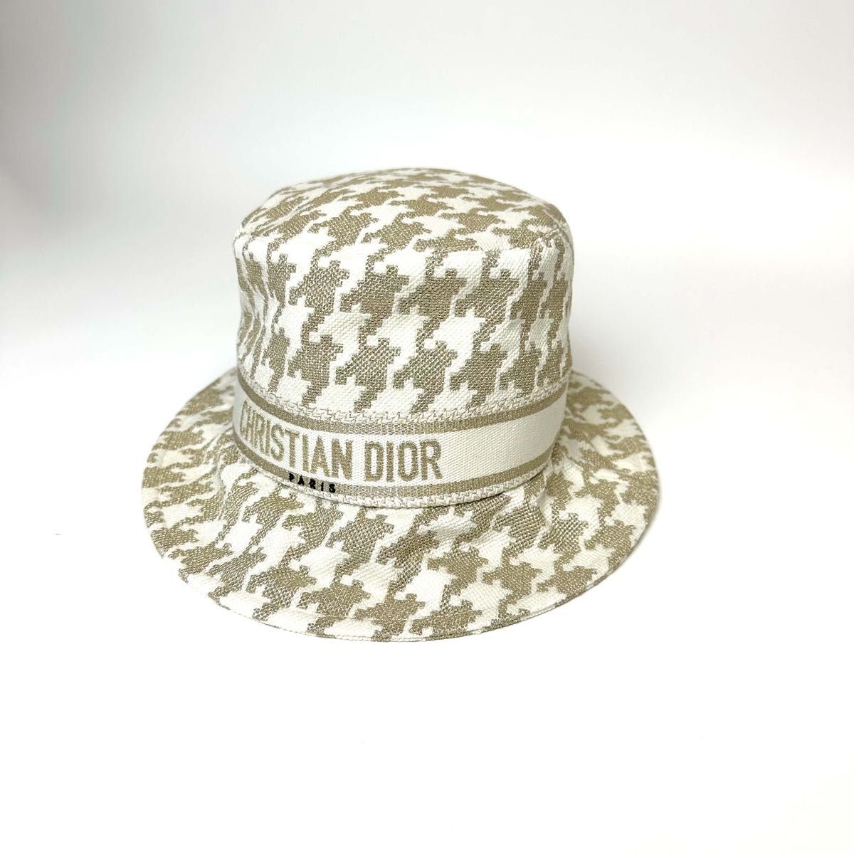 【美品】Christian Dior クリスチャンディオール バケットハット 帽子 千鳥格子 コットン