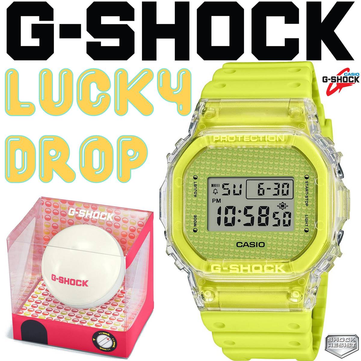 新品未使用 国内正規 限定品 カシオ CASIO Ｇ‐SHOCK DW-5600GL-9JR Lucky Drop シリーズ ガチャガチャ カプセルトイ スケルトン クリア_画像1